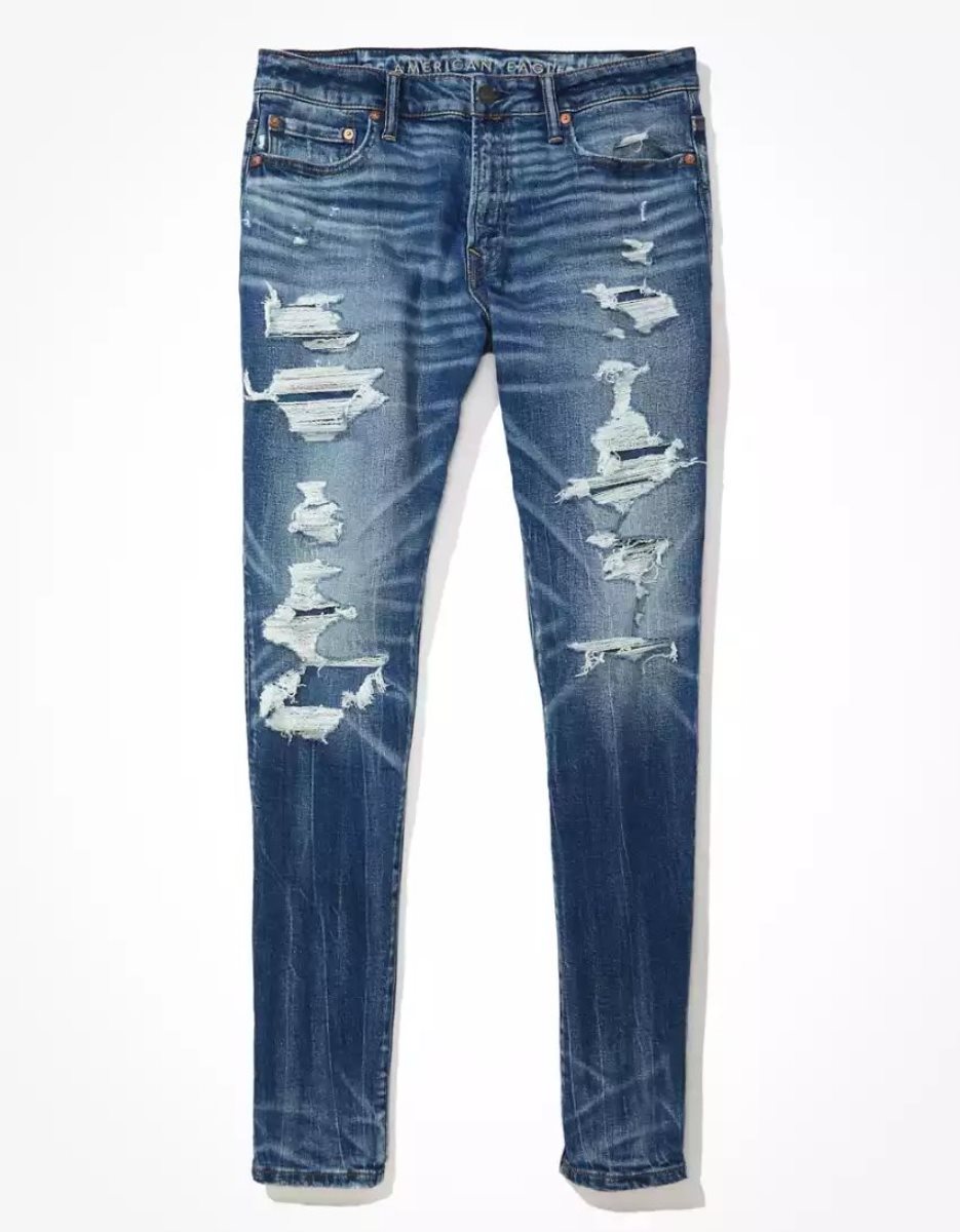 Jean American Eagle AE AirFlexRipped Athlétiques Mince Indigo Homme | QBB-90755392